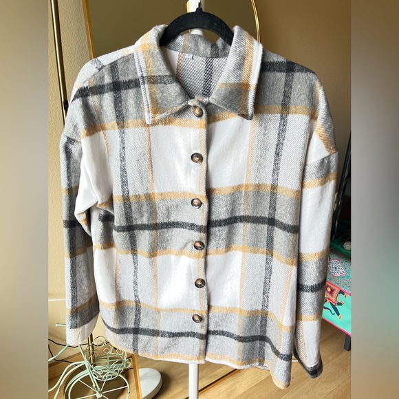 Flannel White Gray Shirt - Picture 1 of 4